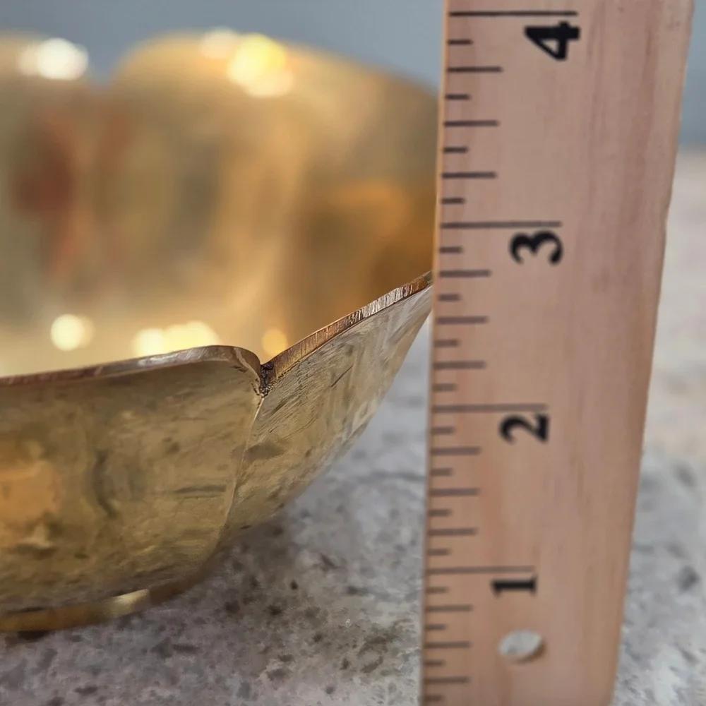 Vintage Solid Brass Scalloped Lotus Flower Bowl Made in India Gold Decor 6in